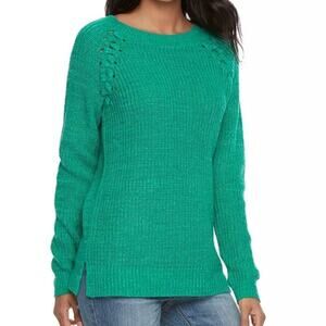 Juniors' SO Sweater Womens Small Raglan Crewneck Green Long Sleeve‎ Knit